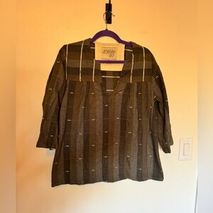 Ace & Jig 100% Cotton Woven Tunic Top Blouse Plaid Green Brown Medium EUC